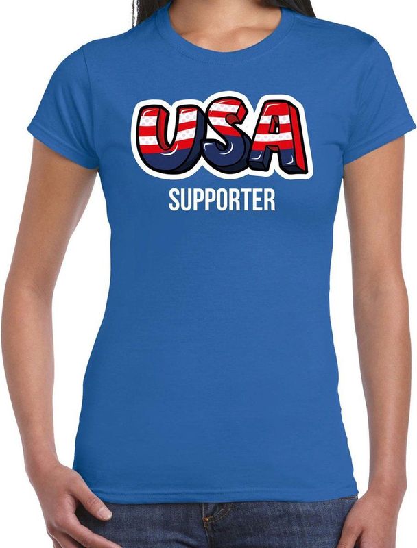 Bellatio Decorations - USA Fan T-shirt - Blauw - Dames - 100% Katoen