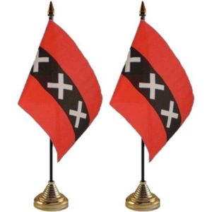 2x stuks Amsterdam tafelvlaggetjes 10 x 15 cm met standaard - thema versiering vlaggen