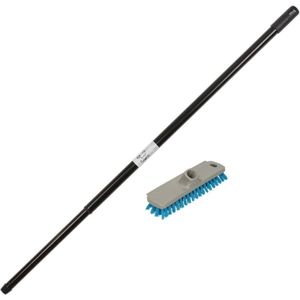 Kunststof schrobborstel/schrobber grijs inclusief metalen telescoopsteel zwart 130 cm