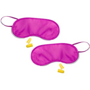 4x stuks slaapmasker fuchsia met oordoppen - 19 x 9 cm