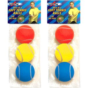 Set van 6x stuks gekleurde soft foam tennisballen 7 cm - Tennisballen