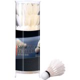 Set van 15x stuks badminton shuttles met veertjes - wit - 9 x 6 cm - Veren shuttles - Badmintonshuttles