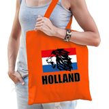 Holland leeuw met vlag katoenen tas/shopper oranje voor dames en heren - Nederland supporter - Koningsdag/ EK/ WK voetbal