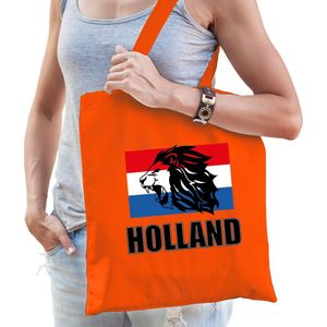 Holland leeuw met vlag supporter cadeau tas oranje voor dames en heren - Feest Boodschappentassen