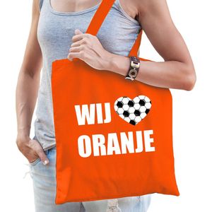 Wij houden van oranje supporter cadeau tas oranje voor dames en heren