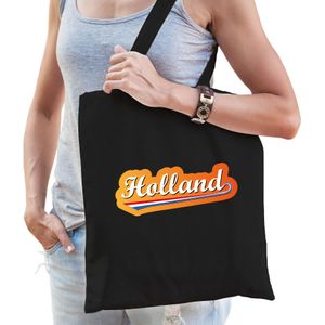 Holland katoenen tas/shopper zwart voor dames en heren - oranje supporter - Koningsdag/ EK/ WK voetbal