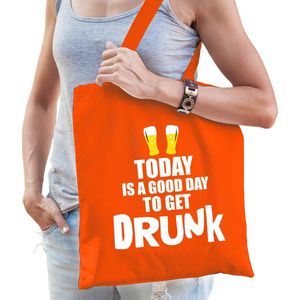 Good day to get drunk bier supporter cadeau tas oranje voor dames en heren - Feest Boodschappentassen