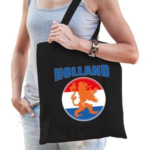 Holland oranje leeuw supporter cadeau tas zwart voor dames en heren - Feest Boodschappentassen