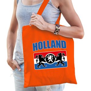 Holland leeuw met wapenschild katoenen tas/shopper oranje voor dames en heren - Nederland supporter - Koningsdag/ EK/ WK voetbal
