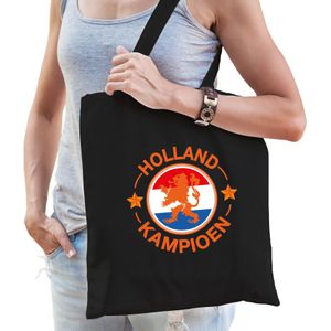 Holland kampioen leeuw katoenen tas/shopper zwart voor dames en heren - oranje supporter - Koningsdag/ EK/ WK voetbal