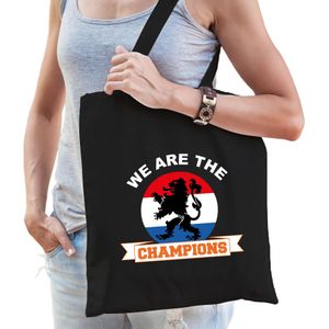 We are the champions katoenen tas/shopper zwart voor dames en heren - oranje supporter - Koningsdag/ EK/ WK voetbal