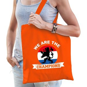 We are the champions supporter cadeau tas oranje voor dames en heren - Feest Boodschappentassen