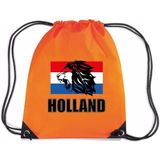 Holland leeuw rugzakje - nylon sporttas oranje met rijgkoord - EK/ WK voetbal / Koningsdag