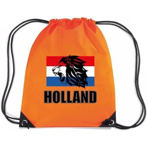 Holland leeuw rugzakje - nylon sporttas oranje met rijgkoord - EK/ WK voetbal / Koningsdag