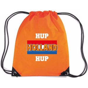 Hup Holland hup rugzakje - nylon sporttas oranje met rijgkoord - Nederland supporter - EK/ WK voetbal / Koningsdag