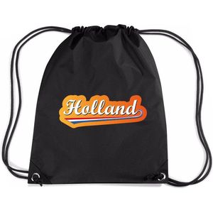 Holland rugzakje - nylon sporttas zwart met rijgkoord - Nederland/oranje supporter - EK/ WK voetbal / Koningsdag