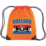 Holland met wapenschild rugzakje - nylon sporttas oranje met rijgkoord - Nederland/oranje supporter - EK/ WK voetbal / Koningsdag