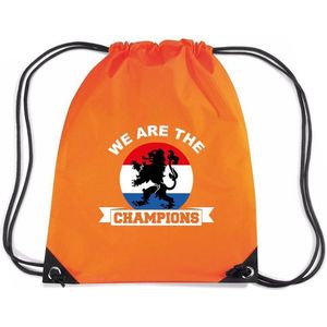 We are the champions rugzakje - nylon sporttas oranje met rijgkoord - Nederland supporter - EK/ WK voetbal / Koningsdag