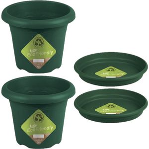 3x stuks ronde plantenpotten groen met opvangschaal dia 30 cm
