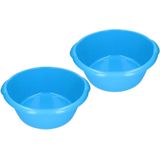 2x stuks ronde afwasteil / afwasbak blauw 15 liter - camping / handwas afwasteilen
