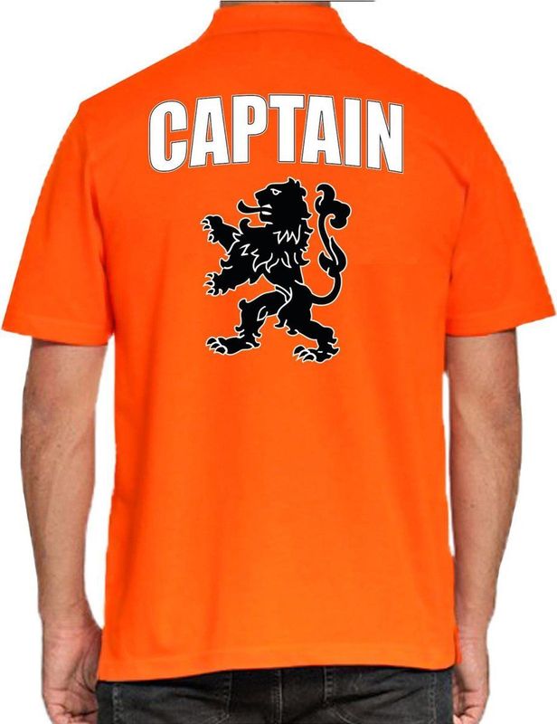 Holland fan polo t-shirt captain oranje met leeuw voor heren
