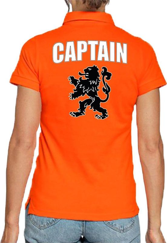 Holland fan polo t-shirt captain oranje met leeuw voor dames