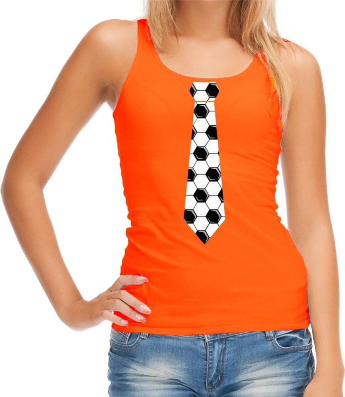 Bellatio Decorations - Tanktop - Oranje - Voetbal Stropdas - Nederland Supporter