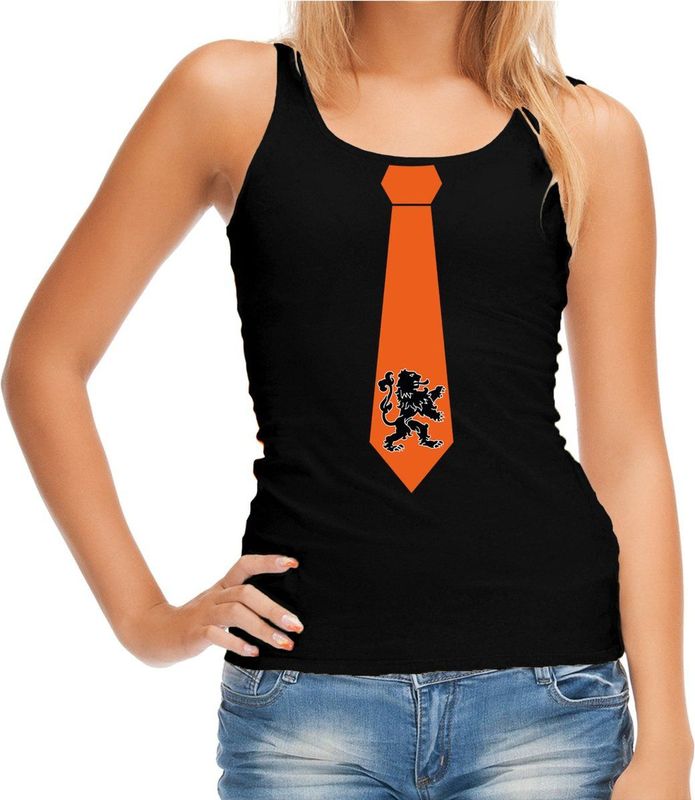 Zwarte tanktop oranje leeuw stropdas Holland / Nederland supporter EK/ WK voor dames
