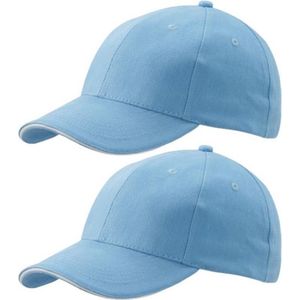 2x stuks lichtblauwe baseball cap 100% katoen - voor volwassenen - voordelige petjes