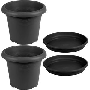 Kunststof - Ronde Plantenpotten - Antraciet - 5x Stuks - Diameter 30 cm