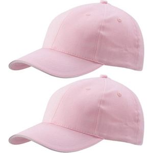 2x stuks lichtroze baseball cap 100% katoen - Voordelige roze petjes/caps voor volwassenen