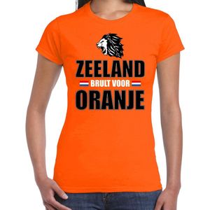 Oranje supporter t-shirt voor dames - Zeeland brult voor oranje - Nederland supporter - EK/ WK shirt / outfit XL