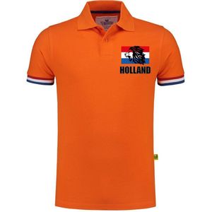 Luxe Holland supporter poloshirt oranje met leeuw en vlag op borst 200 grams heren tijdens EK / WK