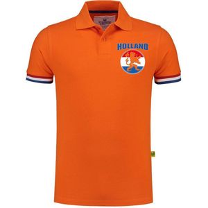 Luxe Holland supporter poloshirt oranje - 200 grams - heren - leeuw vlagcirkel op borstkast - Nederland fan/EK /WK polo shirt S