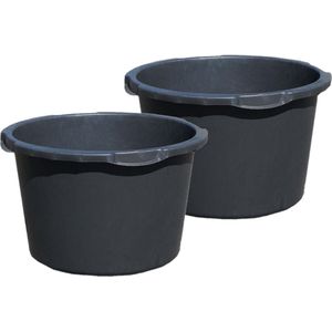Set van 2x stuks flexibele kunststof bakken/emmers/kuipen 45 liter diameter 52 cm zwart - Speciekuip - Mortelkuip - Boomkuip