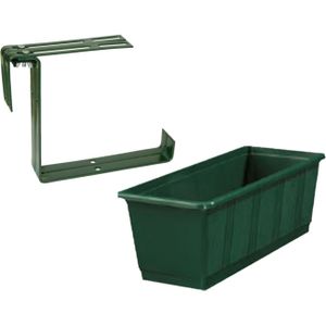Kunststof plantenbak donkergroen rechthoekig 40 cm met 2 verstelbare railing beugels