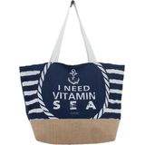 Strandtas I Need Vitamin Sea marineblauw 37 x 53 cm - Strandshoppers van polyester