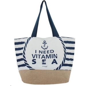 Strandtas I Need Vitamin Sea wit 37 x 53 cm - Strandshoppers van polyester