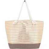 Strandtas gestreept goud glanzend 33 x 53 cm - Strandshoppers/boodschappentassen van polyester