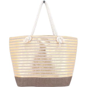 Strandtas gestreept goud glanzend 33 x 53 cm - Strandshoppers/boodschappentassen van polyester