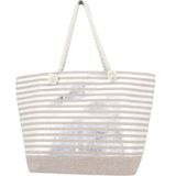 Strandtas gestreept zilver glanzend 33 x 53 cm - Strandshoppers/boodschappentassen van polyester