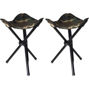 Set van 2x stuks drie poot opvouwbare krukjes camouflage leger groen 40 cm - Campingkrukjes