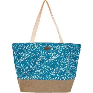 Strandtas palmbladeren blauw 37 x 39 cm - Strandshoppers/boodschappentassen van linnen