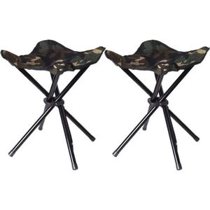 Set van 4x stuks vier poots opvouwbare krukjes camouflage leger groen 42 cm - Campingstoelen