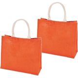 2x stuks jute oranje boodschappentassen 42 cm - Shoppers