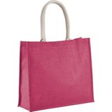 2x stuks jute fuchsia roze boodschappentassen 42 cm - Shoppers