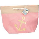 Strandtas roze met anker 38 x 51 cm - Strandshoppers van katoen