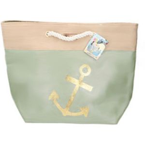 Strandtas groen met anker 38 x 51 cm - Strandshoppers van katoen