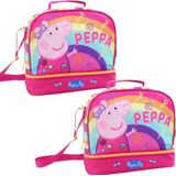 Set van 2x stuks kleine koeltassen voor lunch roze met Peppa Pig print 27 x 13 x 24 cm 8 liter - Koeltassen