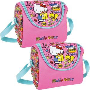 Set van 2x stuks kleine koeltassen voor lunch roze met Hello Kitty print 22 x 18 x 13 cm 5 liter - Koeltas